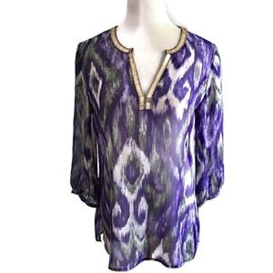 Sheer Embellished Tunic In Purple and Gray Sz XL